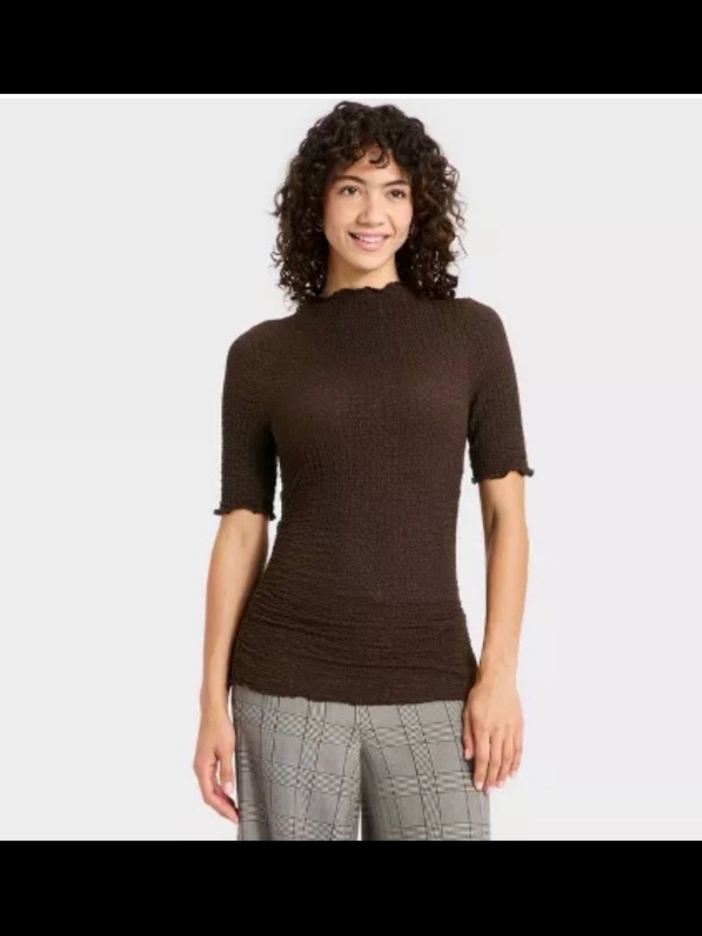 a new day Brown Short-Sleeve Textured Mock Neck Top